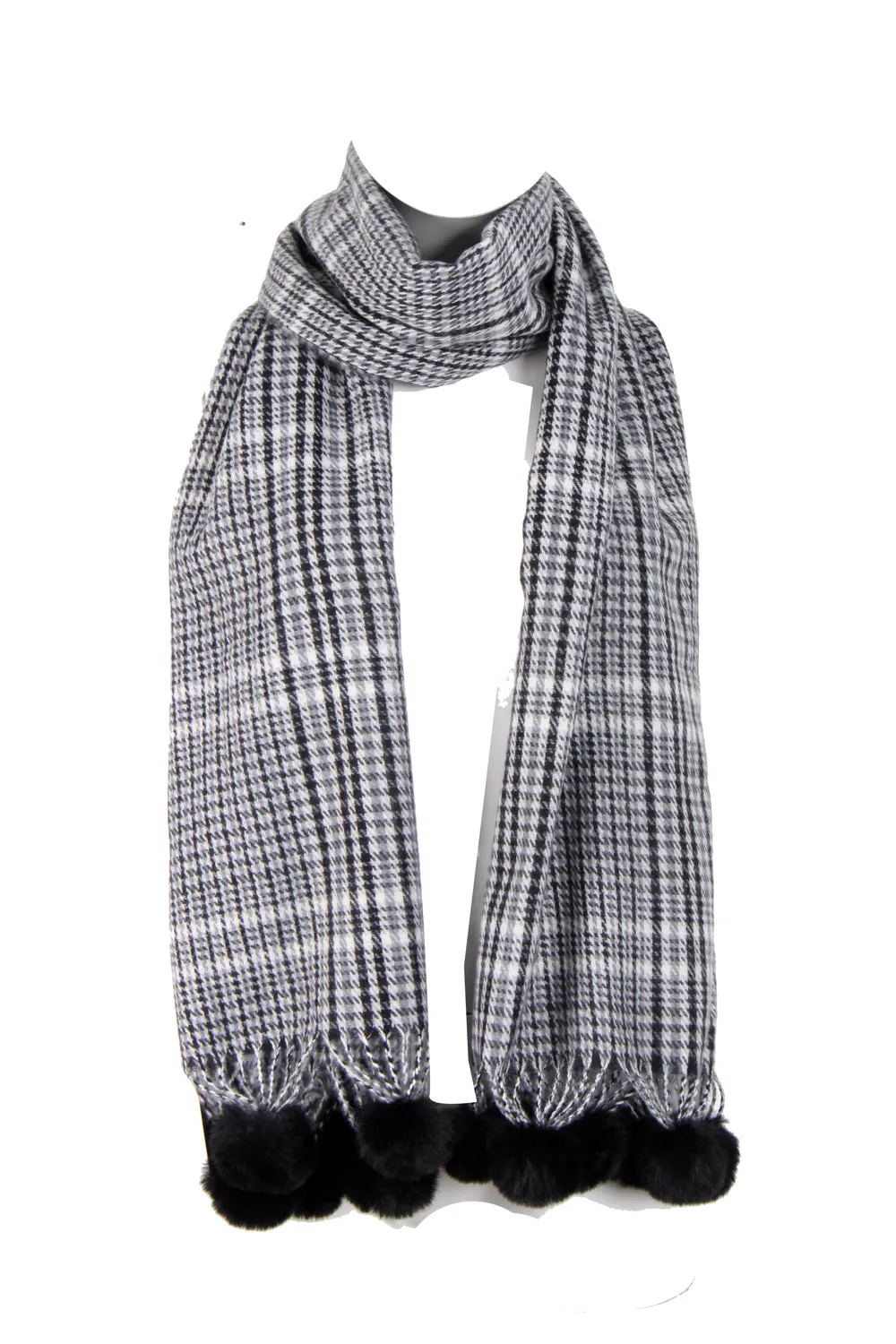 Tartan Print Woolly Scarf with Faux Fur Pom Pom