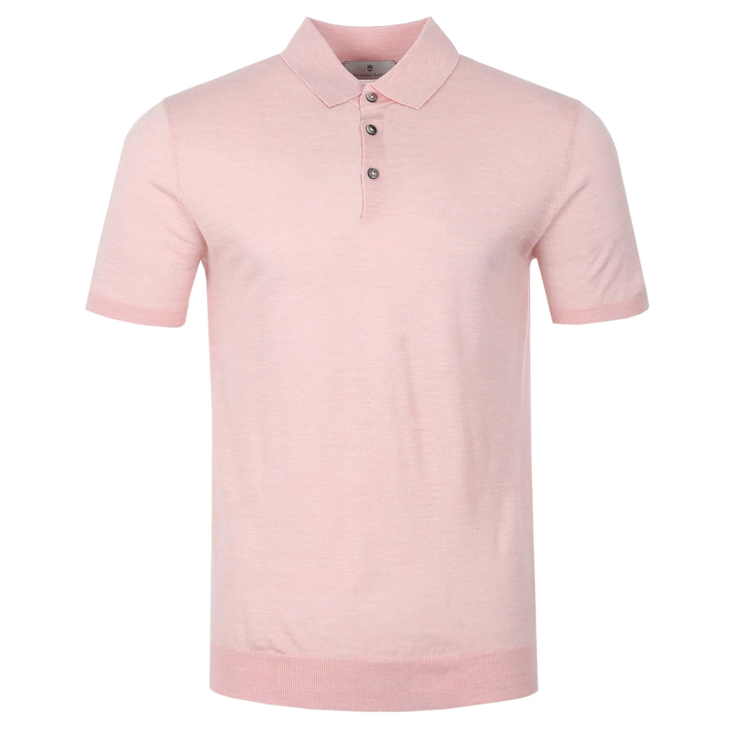 Thomas Maine Silk Linen Mix 3 Button Knit Polo in Pink