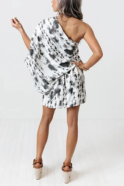 Tie Dye One Shoulder Bat Mini Dress