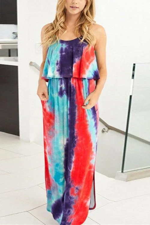 Tie Dye Slit Slip Maxi Dress