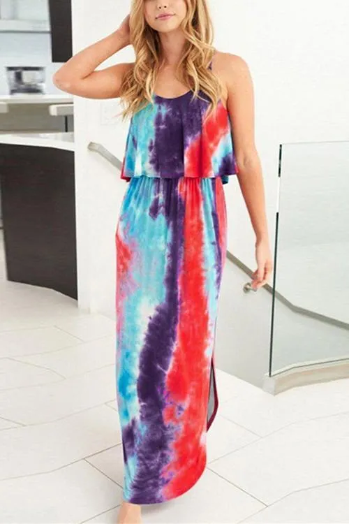 Tie Dye Slit Slip Maxi Dress