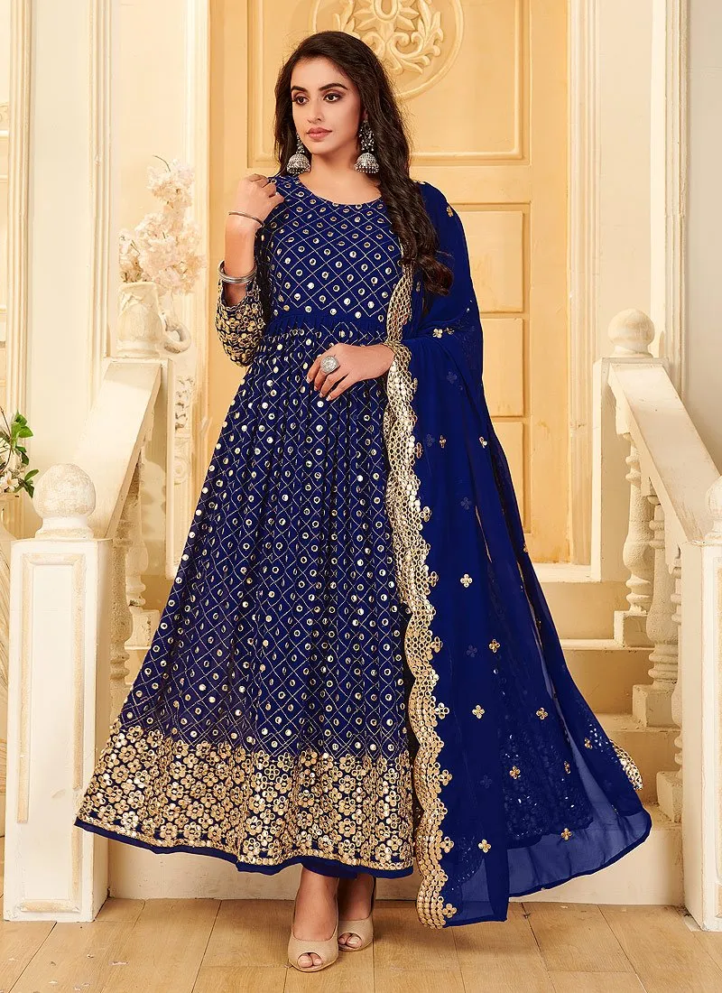 Topnotch Blue Foil Mirror Georgette Anarkali Suit