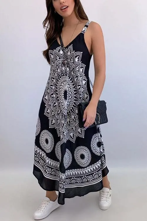 Totem Print Slip Maxi Dress