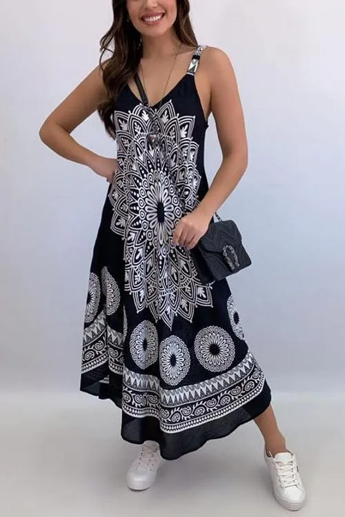 Totem Print Slip Maxi Dress