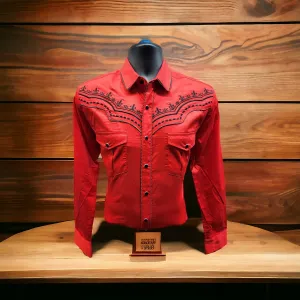 VA3543 LONG SLEEVE EMBROIDORED WESTERN SHIRT RED