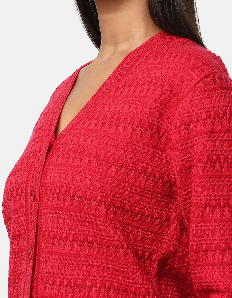 Women Woolen V-Neck Front Pocket Cardigan