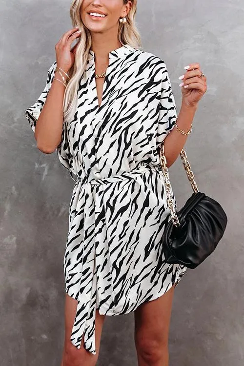 Zebra Belted Shirt Mini Dress